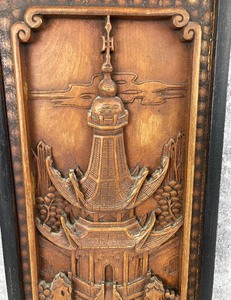 lot 157 image: Framed Ornate Chinese Wooden Temple Carving