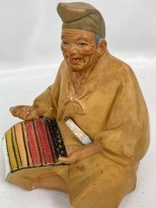 lot 159 image: Vintage Japanese Urasaki Clay Doll & Wood Instrument