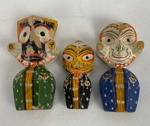 lot 162 image: Three Small Vintage Jagannath Wood Figures