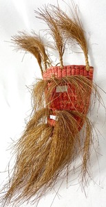 lot 46 image: Vintage Mexican Folk Art Woven Red Straw Mask wGrass Accents