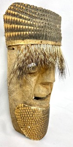 lot 48 image: Mexican Carved Mask w Armadillo Hide and Animal Fur #1
