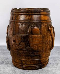 lot 123 image: Unique Middle Eastern Round Carved Wooden Barrel