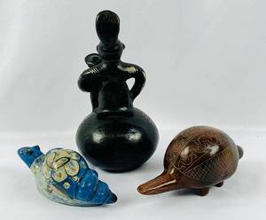 lot 81 image: Three Clay Sculptures from South America  Mexico