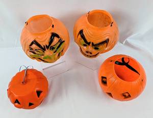 lot 136 image: Vintage Blow Mold Halloween Pumpkin Jack O Lanterns, Set of Four