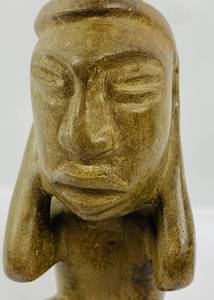 lot 83 image: Heavy StoneClay Sculpture Crouching Man With Bag- Mesoamerica