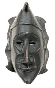 lot 45 image: Large Dark Wood, Smoothly Carved Ibibio Dance Mask - Man In Pointed Hat- Nigeria