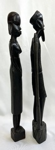 lot 57 image: A Pair of Vintage Hand-Carved Ebony-Toned Vintage African Tribal Figures