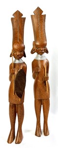 lot 58 image: Three African Tribal Hand-Carved Figures w Silver Wire Necklaces