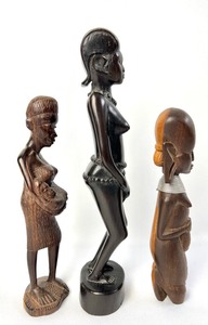 lot 59 image: Three African Tribal Female Hand-Carved Figures