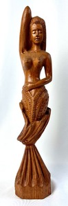lot 139 image: Vintage Hand-Carved Wooden Mermaid Figure