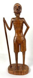 lot 140 image: Hand-Carved African Tribal Figures - Man With A Staff and Rhino