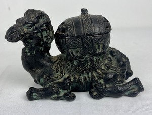 lot 67 image: Vintage Bronze Camel Incense Burner and L.V. Aronson Islamic Scholar Bookends