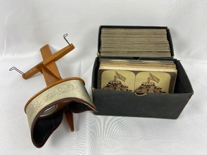 lot 223 image: Antique Viking Stereoscope with Awesome Collection of 82 WWI Military Photo Cards