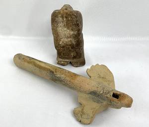 lot 86 image: Handcarved StoneClay Flute and Sculpture - MexicoSouth America