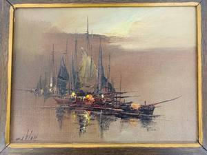 lot 144 image: Signed Vintage Painting in Vintage Textured Wood Frame - Gorgeous