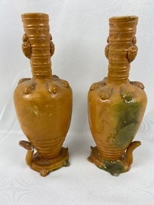 lot 244 image: Vintage Variety Clay Mesoamerican Jug with Turtle Motif, Vase & Perfume Bottle