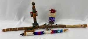 lot 238 image: Vintage Native Lot Containing Hopi Indian Kachina Doll, Small Totem & Other Ceremonial Items
