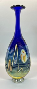 lot 280 image: Pair Gorgeous Signed Iridescent Art Glass Vases- Maslach & Mari 1985