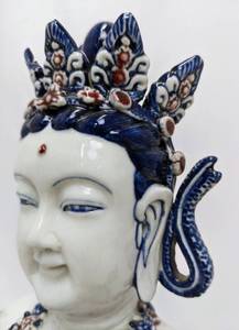 lot 69 image: Exquisite Vintage Blue & White Porcelain Kuan Yin Statue 16 Tall
