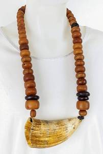 lot 70 image: Antique African Copal & Horn Tribal Necklace - 27 of  Young Amber Trade Beads