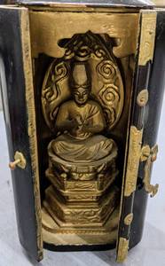 lot 74 image: Vintage Portable Folding Buddhist Shrine in Lacquered Box