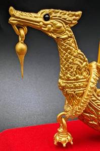 lot 205 image: Marvelous 24k Gold Leaf on Spun Glass Thai Royal Barge- Suphannahong