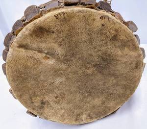 lot 97A image: Antique Tribal Dark Wood and Hide Indonesian Drum - 15.5 Tall- Maluku Islands