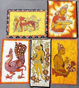 lot 259 image: Vintage Indian 2-Sided Batik Textiles - Vibrant Wall Hangings
