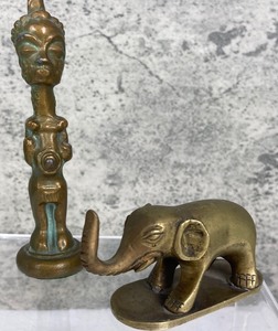 lot 185 image: Antique Brass Fertility Totem, Chinese Brass Elephant and Vase