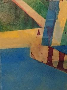 lot 292 image: Vibrant Vintage Framed Original Gouache Abstract Painting