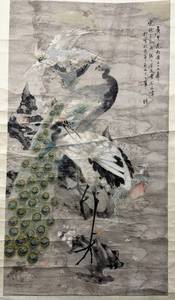 lot 290 image: Dramatic Chinese Qing Dynasty Silk Scroll Art on Spindles - 85 Long (1644-1911)