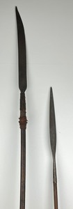 lot 261 image: Two Impressive Tribal Antique African Hunting Spears- 5 FT & 6 FT Tall