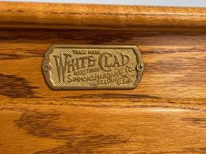 lot 74 image: Vintage Ice Box Style Accent Table with Brass Accents by White Clad