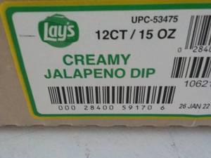 lot 281 image: 12 - 15 oz Jars Lays Creamy Jalapen...