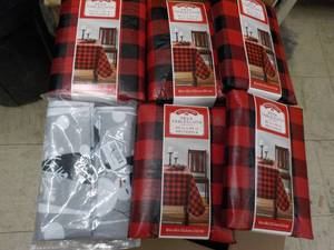 lot 328 image: 5 Holiday Time PEVA Tablecloths 60 ...