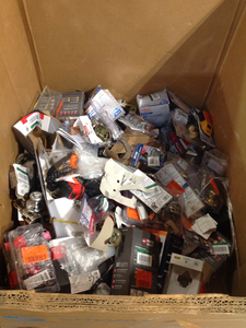 Gaylord of Door Knobs and hardware various types models and Conditions customer returns and open pkgs See Pictures