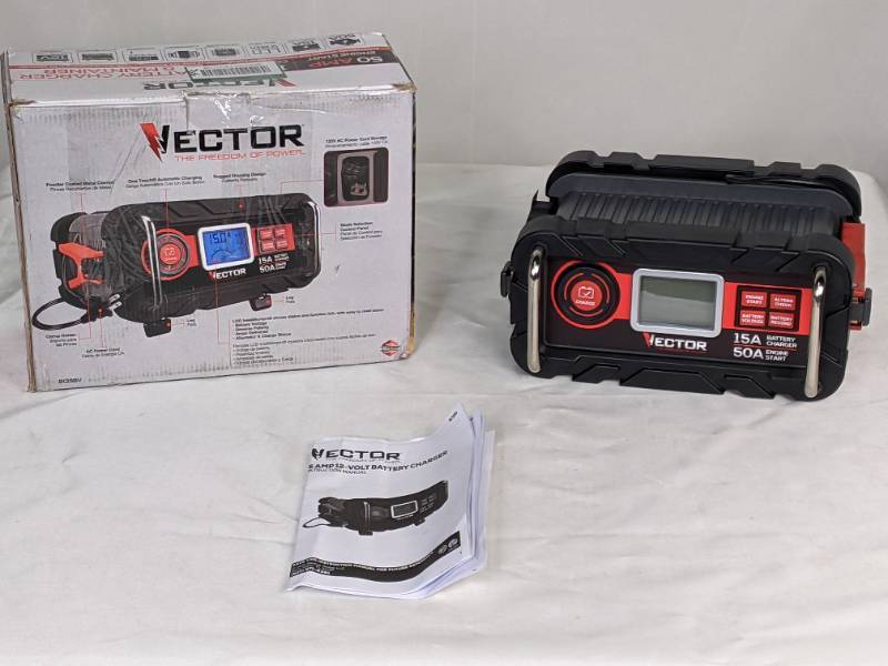 Vector 15A Automatic 12V Battery Charger 50A Engine Start & Alternator Check