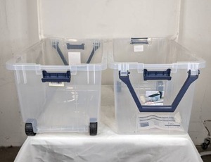 lot 129 image: Set of Two Sterilite 160 qt Clear Wheeled Storage Boxes