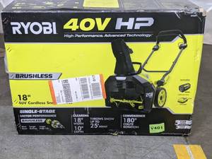 lot 38 image: 40V HP Brushless 18 in. Single-Stage Cordless Electric Snow Blower with 6.0 Ah Battery and Charger