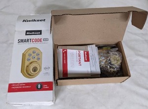 lot 102 image: Kwikset SmartCode 909 Lifetime Polished Brass Single Cylinder Electronic Deadbolt Featuring SmartKey Security