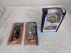 lot 110 image: Schlage Flair Bright Brass Privacy BedBath Door Handle and Sliding Glass Door Hand Sets