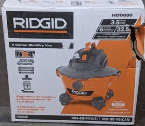 lot 33 image: RIDGID 6 Gal. 3.5-Peak HP NXT WetDry Shop Vacuum with Filter, Hose and Accessories
