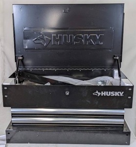 lot 186 image: Husky 28 in. W 2-Drawer Tool Utility Cart in Gloss Black with Lift-Top