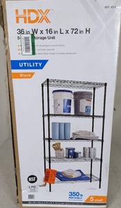 lot 188 image: HDX 5-Shelf Storage Unit, Black