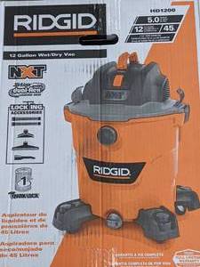 lot 195 image: NEW RIDGID 12 Gal. 5.0-Peak HP NXT WetDry Shop Vacuum with Filter, Hose and Accessories