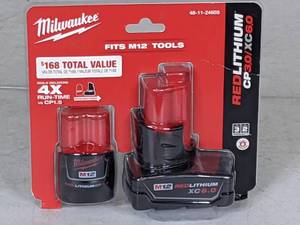 lot 22 image: Milwaukee M12 12-Volt Lithium-Ion Extended Capacity Battery Pack Combo W 6.0Ah and 3.0Ah Batteries
