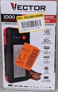 lot 208 image: Vector 1000 Peak Amp Jump Starter, Dual USB, Rechargeable