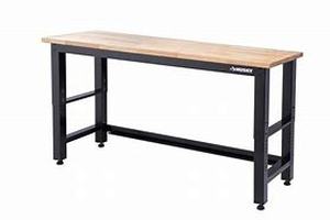 lot 6 image: 6 ft. Adjustable Height Solid Wood Top Workbench in Black for Ready to Assemble Steel Garage Storage System