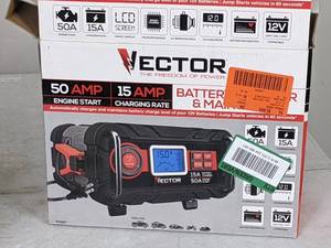 lot 235 image: Vector 15 Amp Automatic 12V Battery Charger with 50 Amp Engine Start and Alternator Check