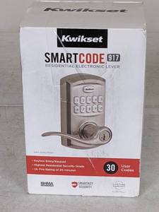 lot 264 image: Kwikset 917 SmartCode Satin Nickel Electronic Single-Cylinder Tustin Door Lever Featuring SmartKey Security